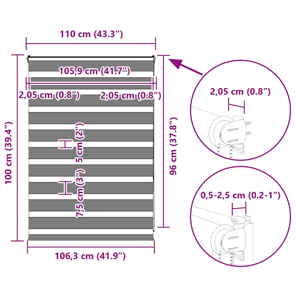 Tenda a Rullo Zebra Larghezza Tessuto 105,9 cm Poliestere vidaXL - 3