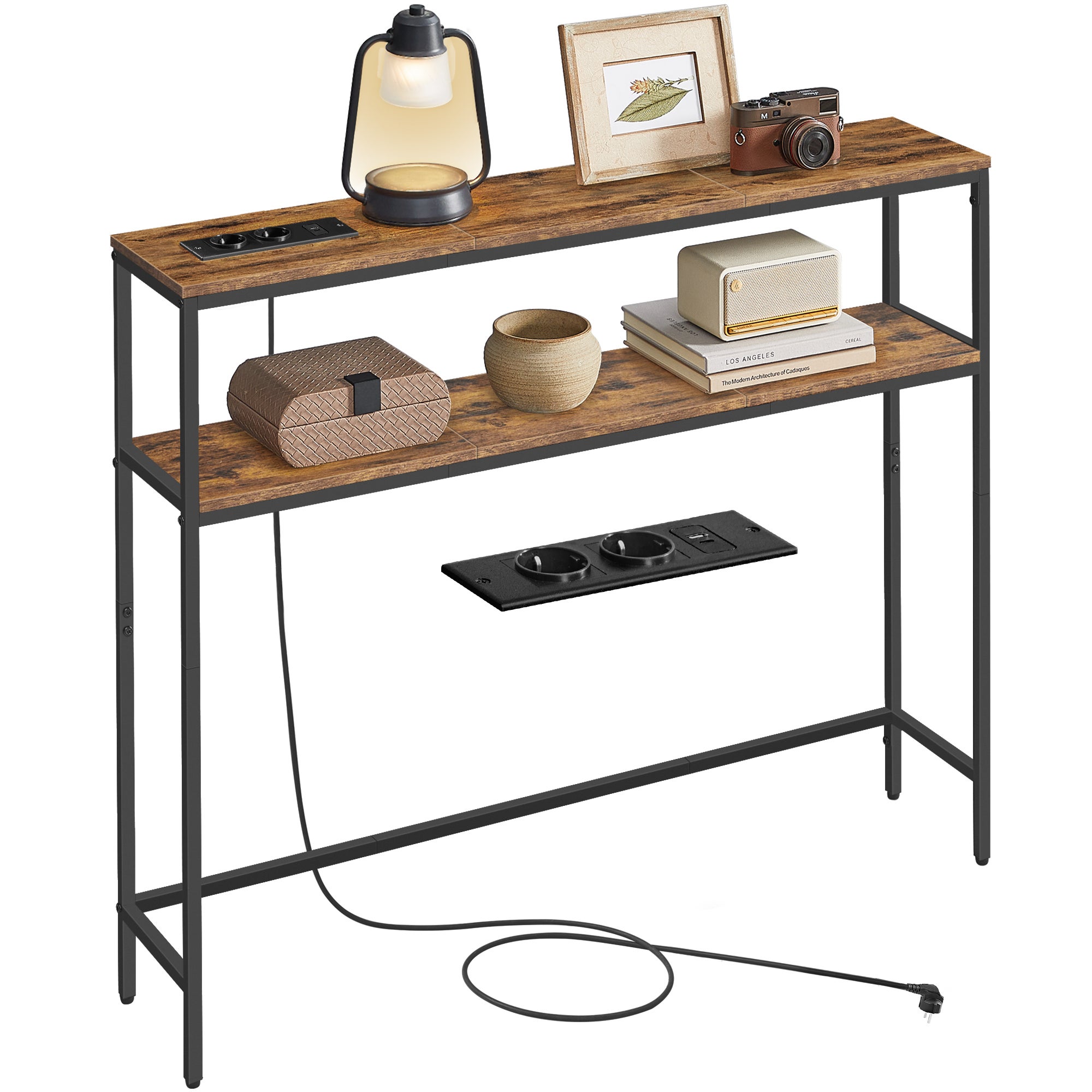 Console D’Entrée Étroite 105x30x81cm – 2 Étagères Ouvertes, Style Industriel – Meuble Rangement Couloir, Salon, Chambre - 6