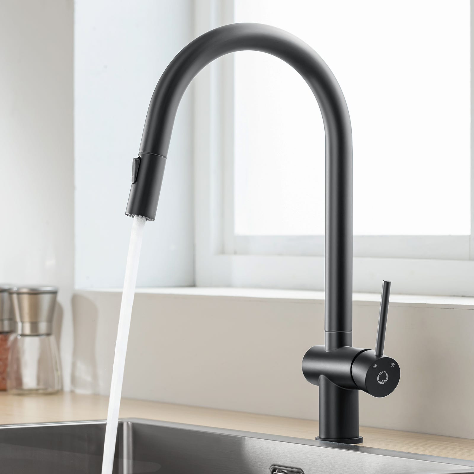 Cecipa max Mezclador de Cocina Negro con Ducha Extraíble - Grifo de ...