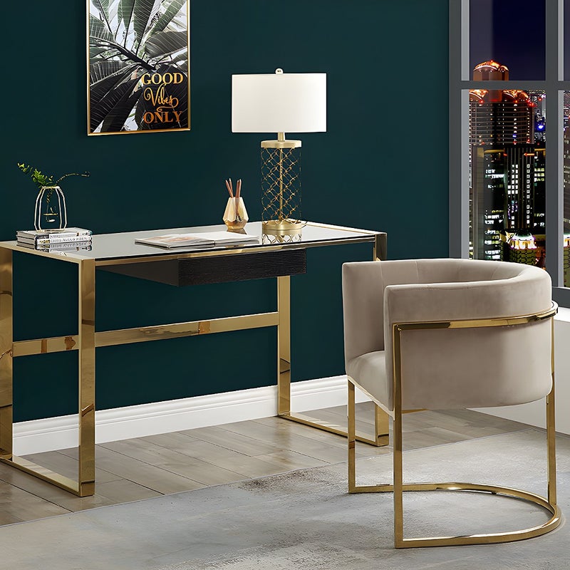 Zestaw 2 krzeseł z podłokietnikami PERIA marki Pascal Morabito – welur i metal – kolor beżowy i złoty