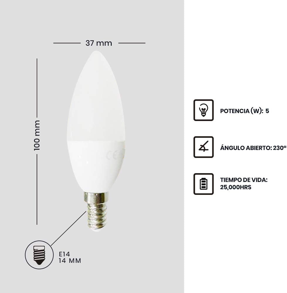 CASA DE CONFORTO | Lâmpada de vela LED | Conector tipo E14 | Potência de 5W | Tipo de luz: Fria | Pacote de 6 unidades | - 3