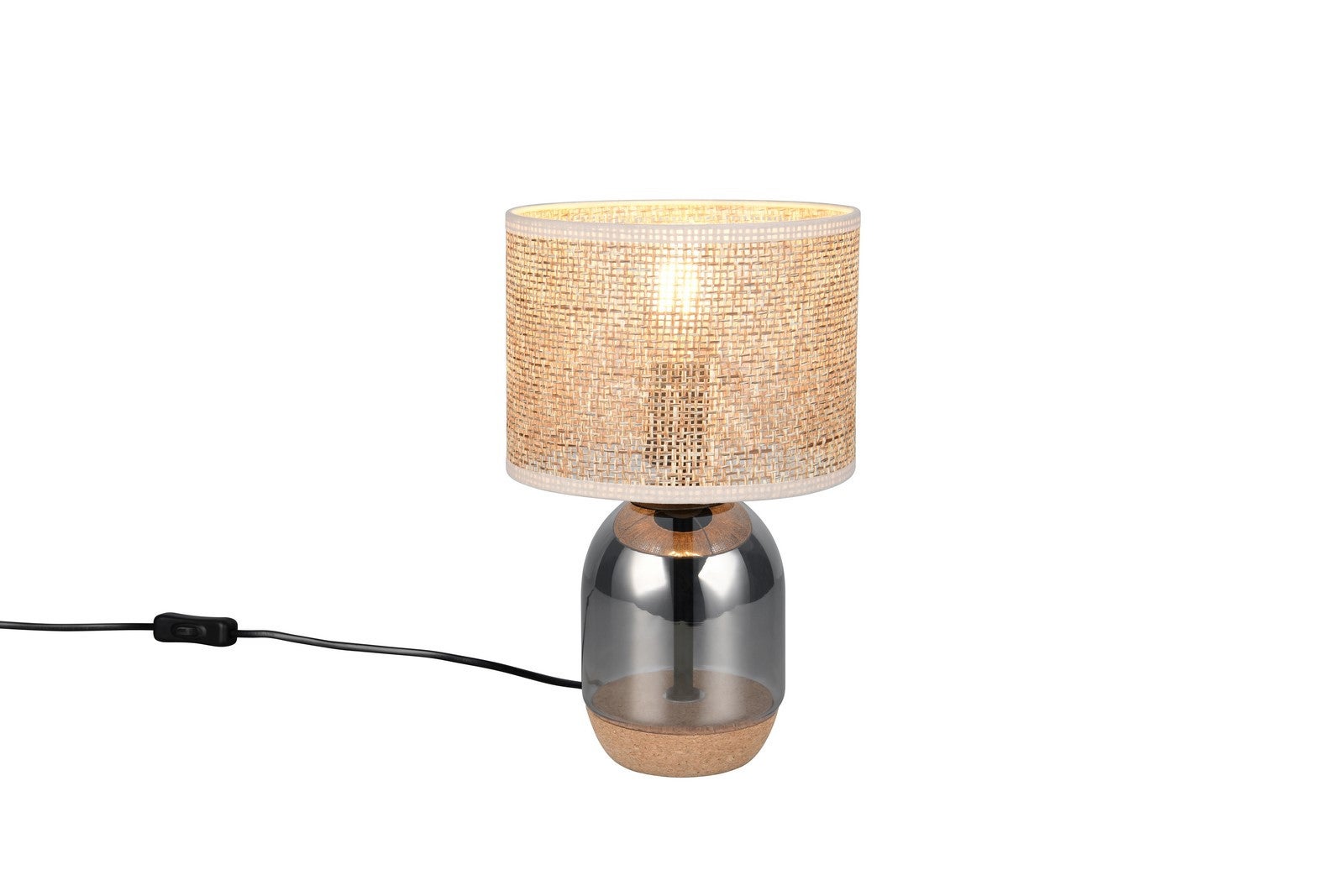 Lampa stołowa dekoracyjna 32 cm szklana chromowana podstawa wiklinowy pleciony klosz do salonu sypialni 1xE27 10W TARA Trio