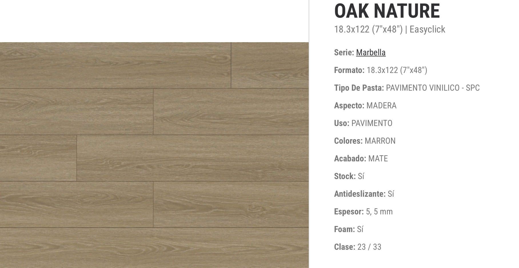 Suelo vinílico SPC Easy Click MARBELLA OAK NATURE 18,3x122x4mm. +Foam 1,5mm./ (0,3mm.) (2.24 m²) - 3