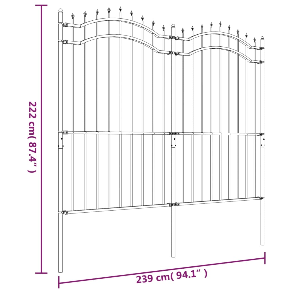 vidaXL Clôture de jardin Woerden avec pointe en forme de lance, noire, 240 x 175 cm, acier - 7