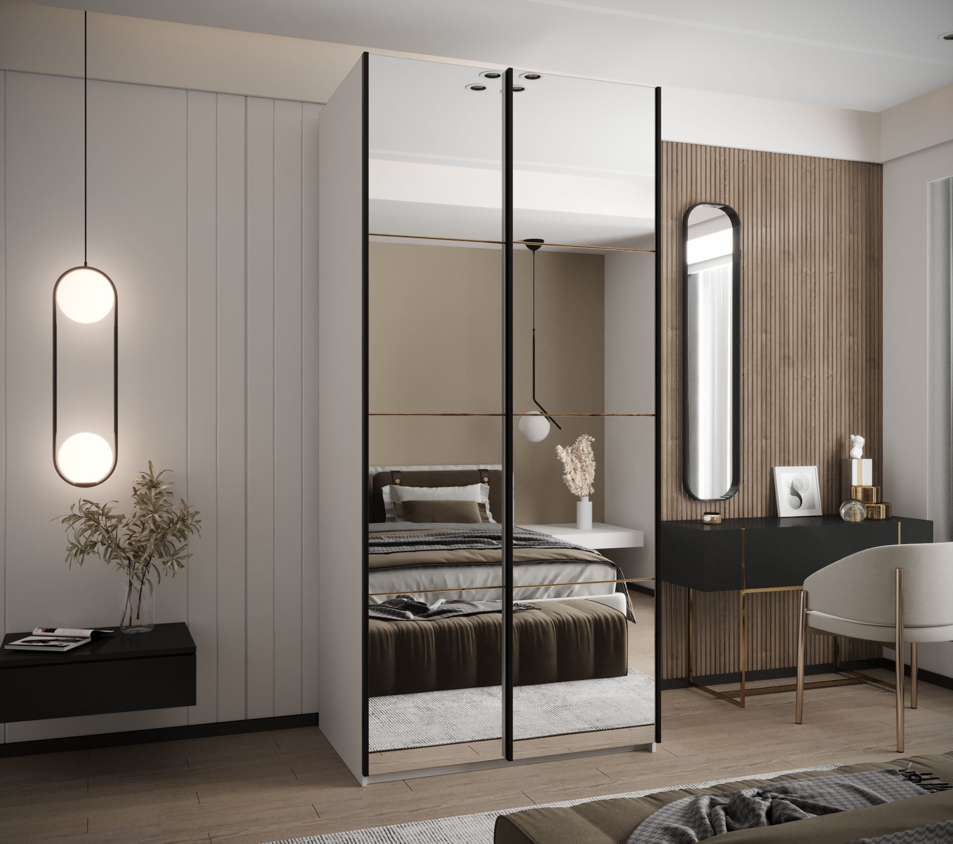 Szafa przesuwna wysoka Lux 2 110 x 64 x 245,5 cm biały + artisan + u. czarny - Abiks Meble - 2