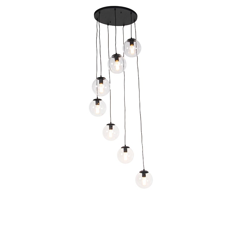 Lampa wisząca w stylu art deco czarna 7-światłowa - Pallon