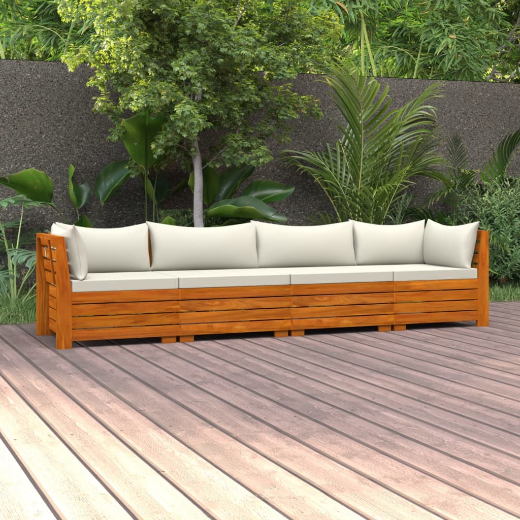 Sofá De Jardín Esquineros Madera Acacia - Con Cojines, Blanco Crema, Modular Y Resistente