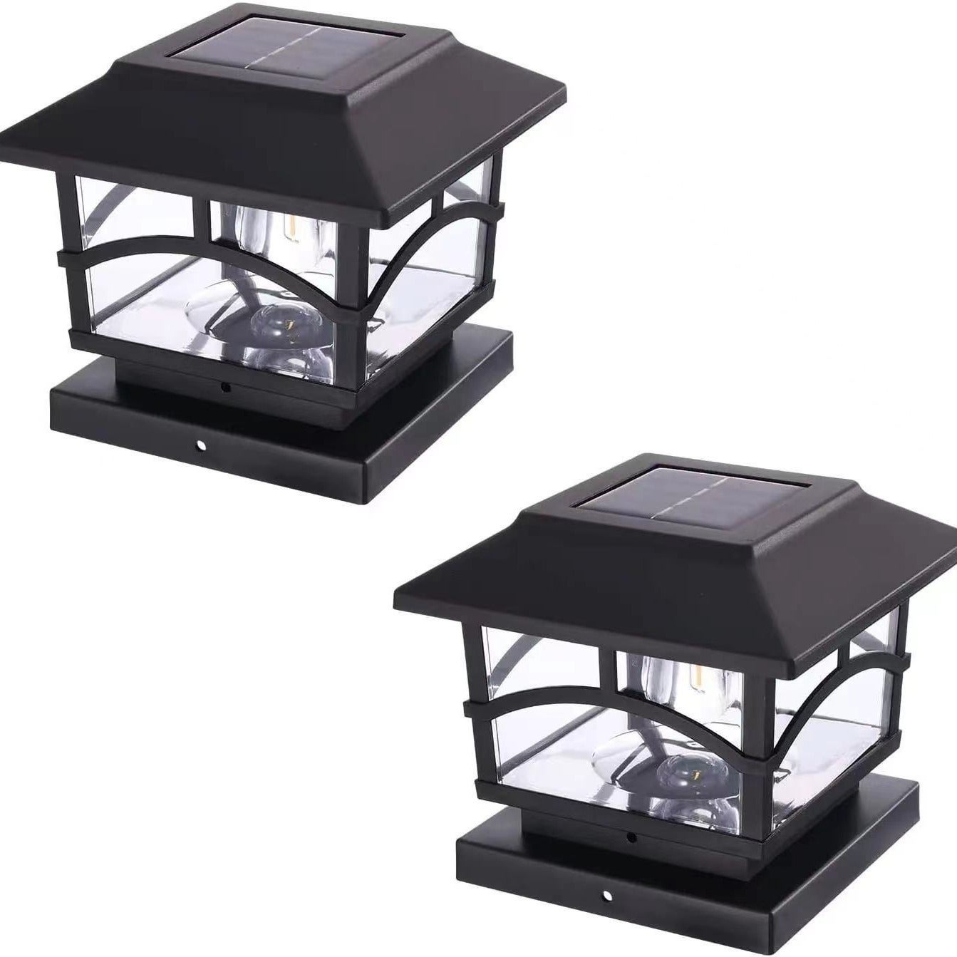 Zestaw 2 sztuk lamp słupkowych z żarówką wolframową o ciepłym świetle w czarnej obudowie, lampa do ogrodzenia z drewnianej sklejki