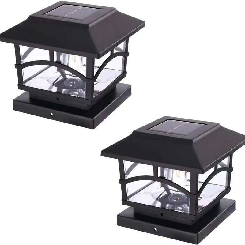 Zestaw 2 sztuk lamp słupkowych z żarówką wolframową o ciepłym świetle w czarnej obudowie, lampa do ogrodzenia z drewnianej sklejki