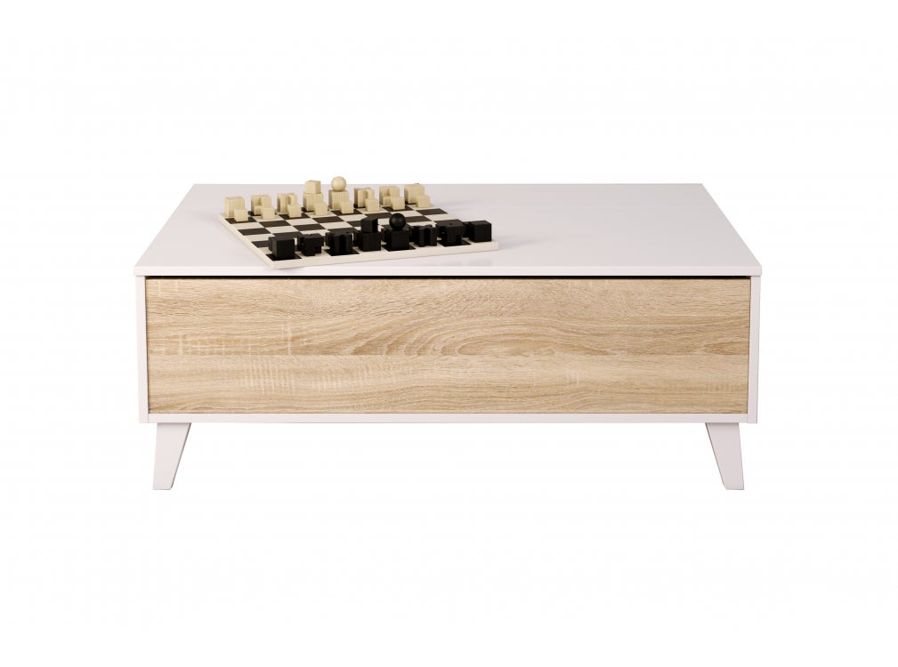 MESA DE CENTRO ELEVATÓRIA 38X100X68 CM BRANCO BRILHANTE / CARVALHO CANADIANO - 4