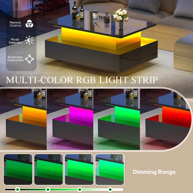 Tavolino da salotto bianco lucido con illuminazione LED e 2 cassetti Tavolino da salotto bianco lucido con illuminazione LED e 2 cassetti