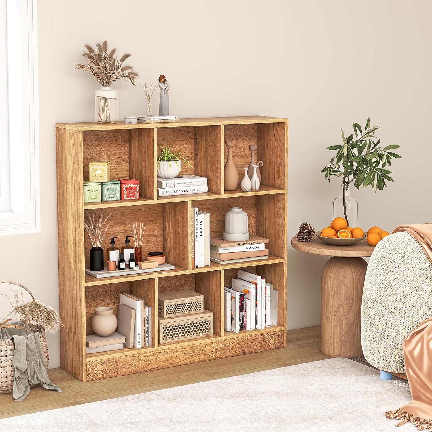 Étagère 8-Cube, Bibliothèque 3 Niveaux avec Compartiments Ouverts, 2 Kits Anti-basculement, Armoire Rangement pour Livres & Jouets, 100 x 24 x 104 cm - 8