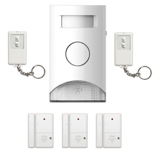 Kit Alarme autonome à détection de mouvement – Eclairage d’alerte intégré – détecteur d’ouverture (x3) et télécommande (x2) KYF