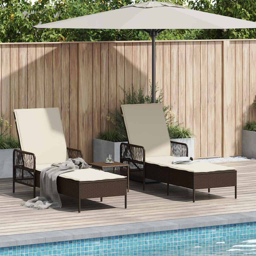 Leżak 3 pcs Brązowy i kremowy biały 200 x 55 x 92 cm polirattan vidaXL