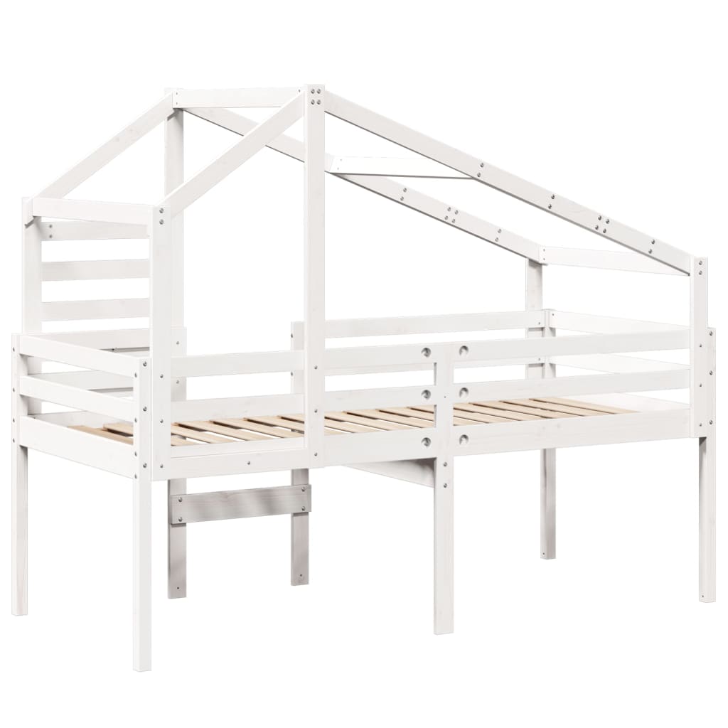 Lit haut avec toit blanc 90x190 cm bois de pin massif - 6