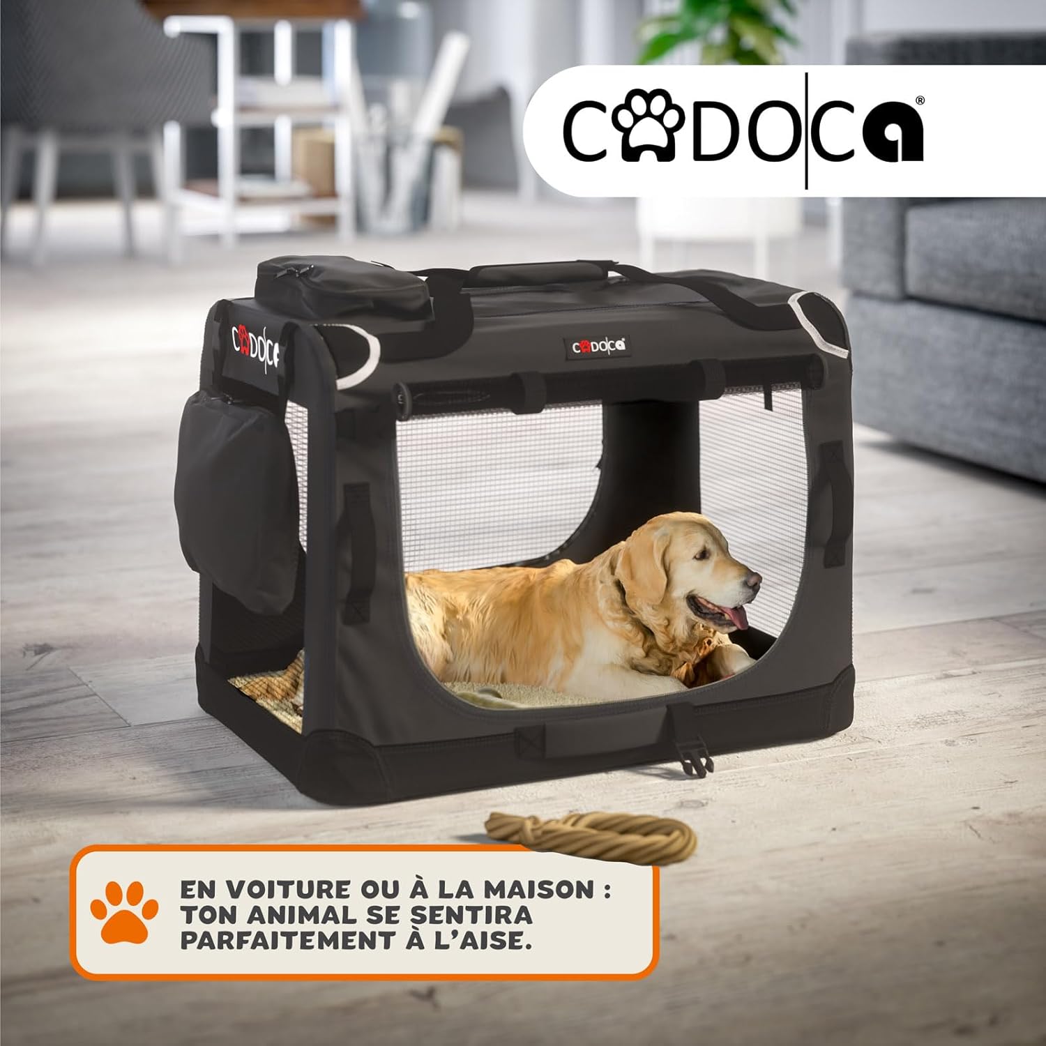 Porta-cães em tecido antracite XL 82x56x58cm - 4