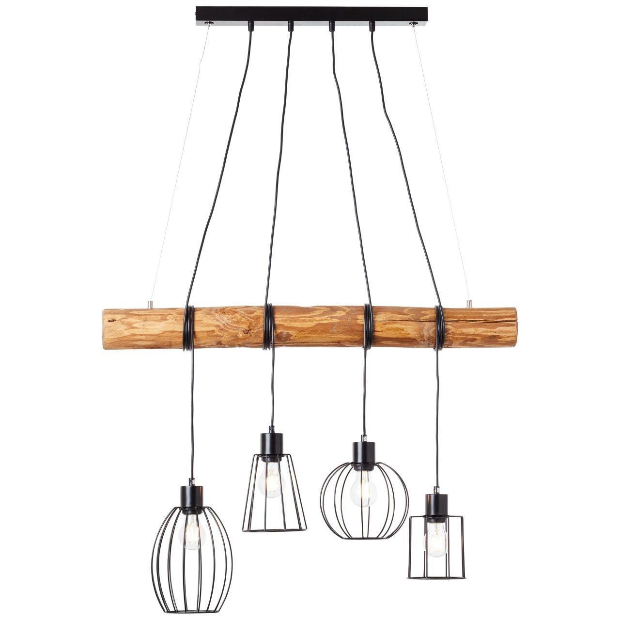 Lampa BRILLIANT, zawieszenie Keyla 4 płomienie czarny / kolor drewna, 4x A60, E27, 25W, drewno ze zrównoważonej gospodarki leśnej (FSC)
