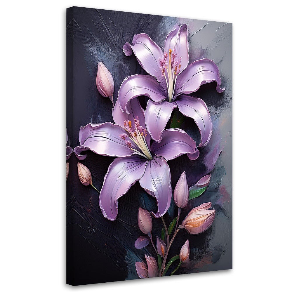 Obraz na płótnie, Kwiaty Lilie Purpurowe Malowane 40x60