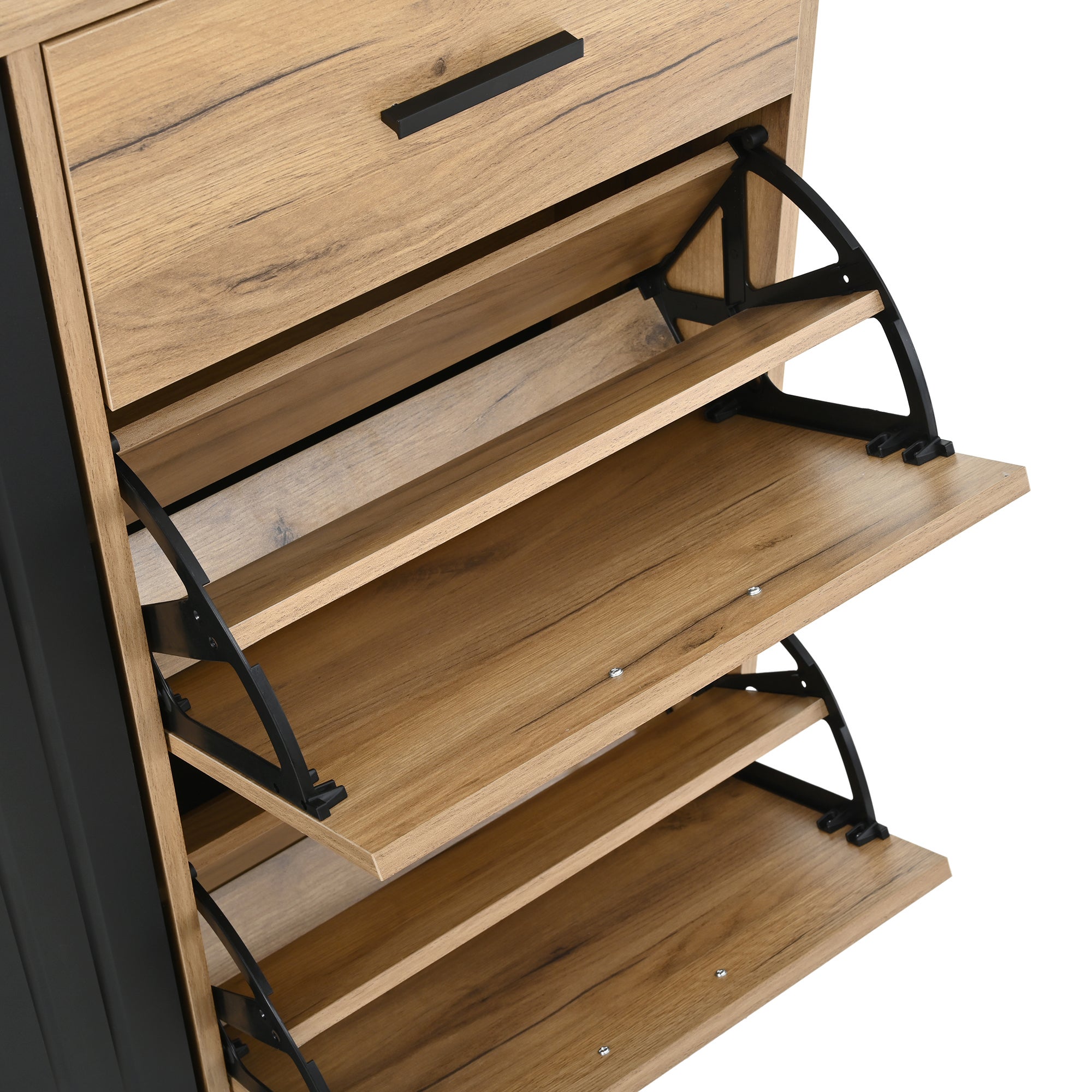 Scarpiera 80x24x95,5cm - con 2 ante a ribalta - con 1 cassetto e 1 anta - Naturale + Nero - 8