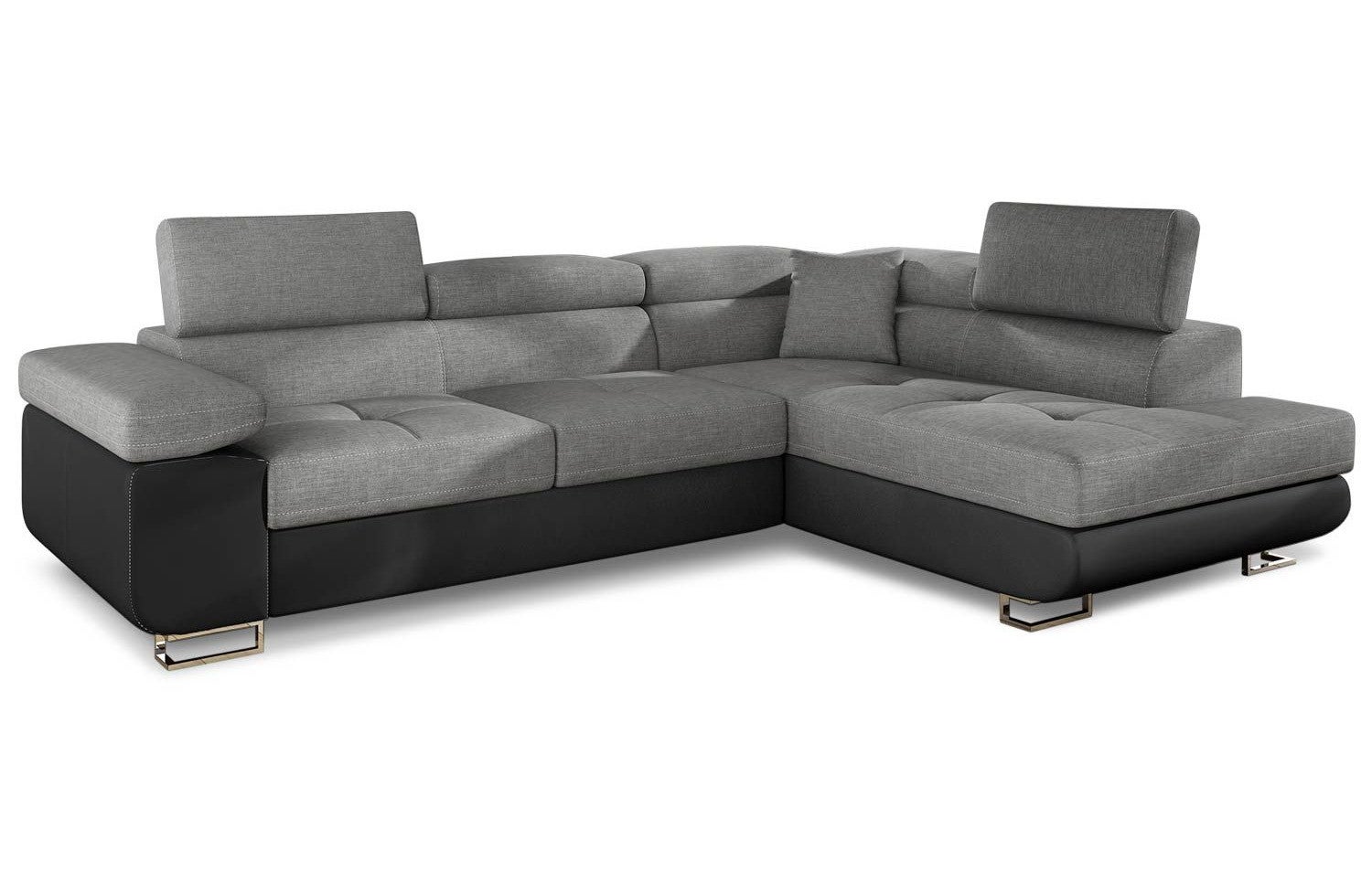 Canapé d'angle convertible simili cuir et tissu avec têtières