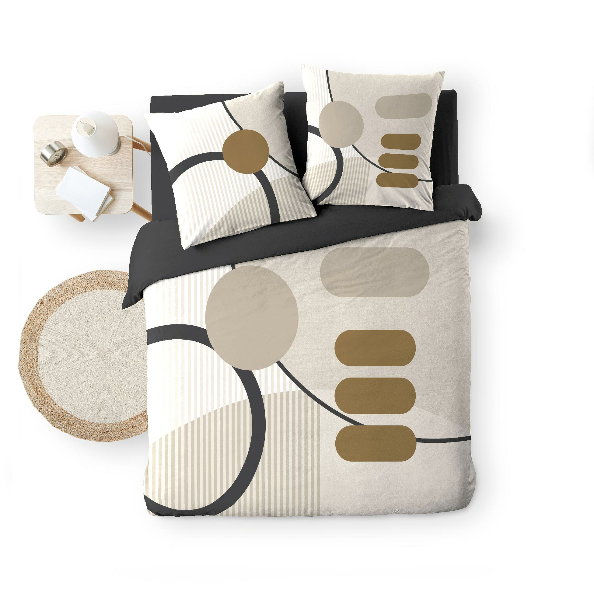 Pack Parure de couette 240 x 220 cm – Coton 42 fils – SANTANA + Drap Housse 140x190 cm Noir - 5