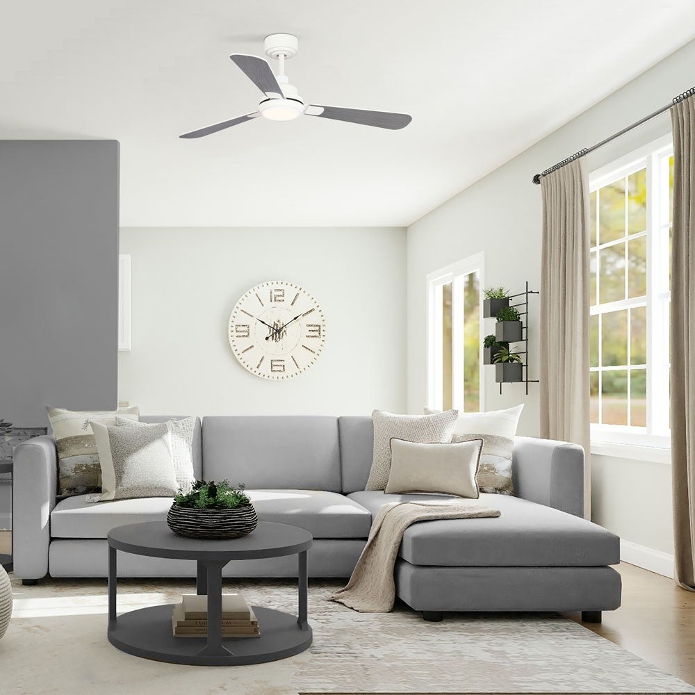 Ventilatore da soffitto silenzioso con luce e telecomando LED 18W Eono eleganti pale reversibili bianche e grigie ø106,6cm - 4