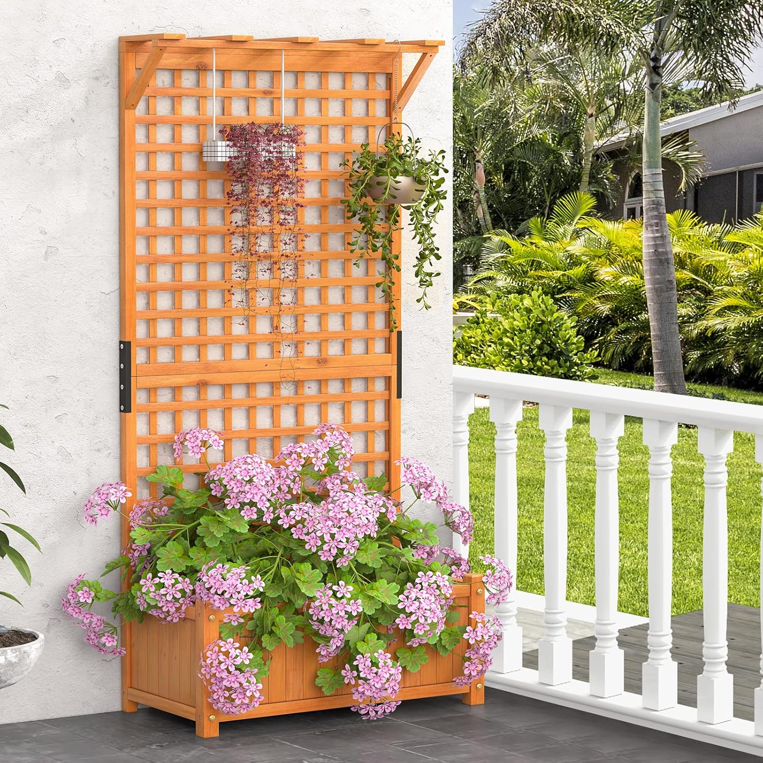 Fioriera Da Esterno COSTWAY Con Grigliato - Legno Di Abete 75x33x183 Cm Per Piante Rampicanti - Foto 1