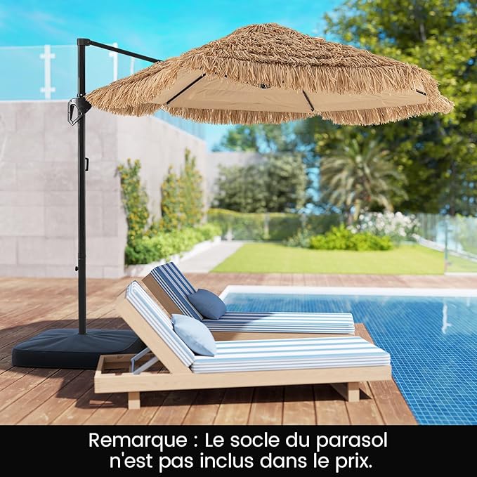 Parasol de Patio Style Hawaïe en Chaume Hula Tiki, Parasol Suspendu Déporté avec Toit Aéré, Protection Solaire, pour Piscine Jardin Terrasse Plage - 3