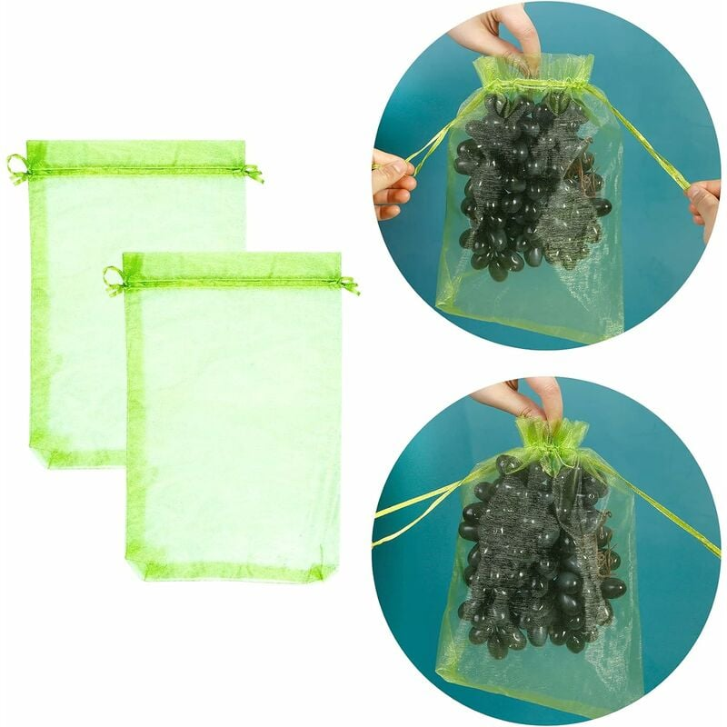100 sztuk Worek ochronny na kiście winogron, wymiary: 30 x 20 cm, kolor: zielony, ze sznurkiem ściągającym, zapewnia pełną ochronę przed