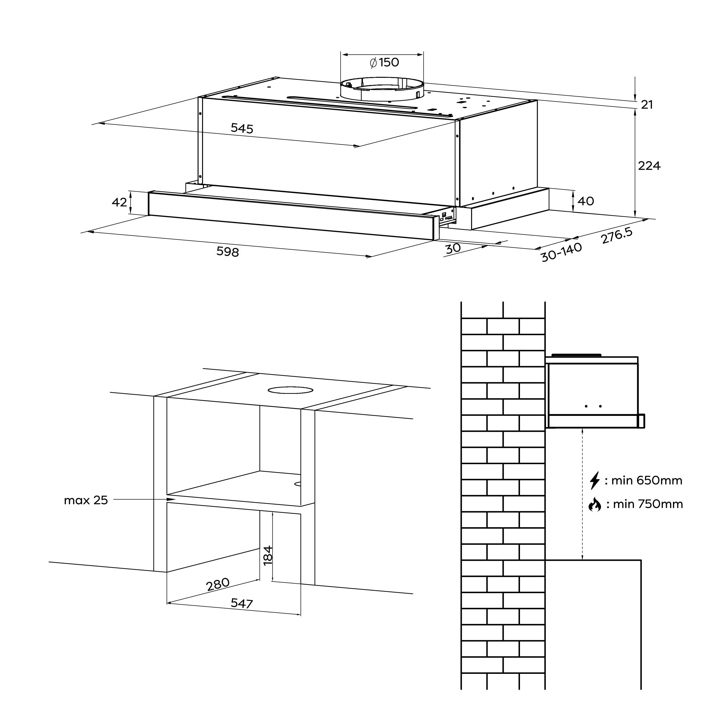 CIARRA Campana convencional 60cm 580m³/h A+ 3 velocidades Control táctil LED Pantalla Reciclaje y extracción Inox CD6909AS - 9