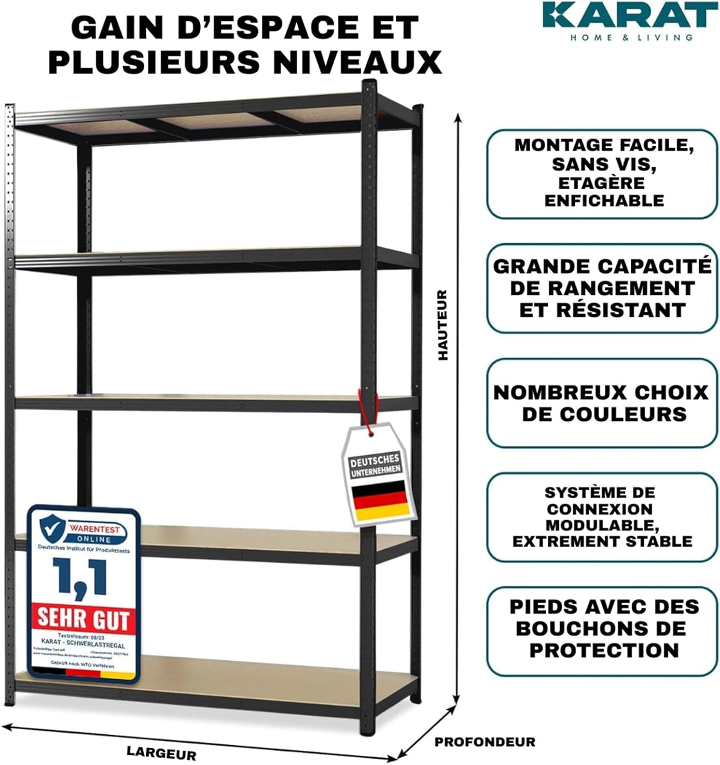 2 X Rayonnages pour charges lourdes, 200 x 100 x 50 cm, Noir, Capacité de charge max :  875 kg - 2