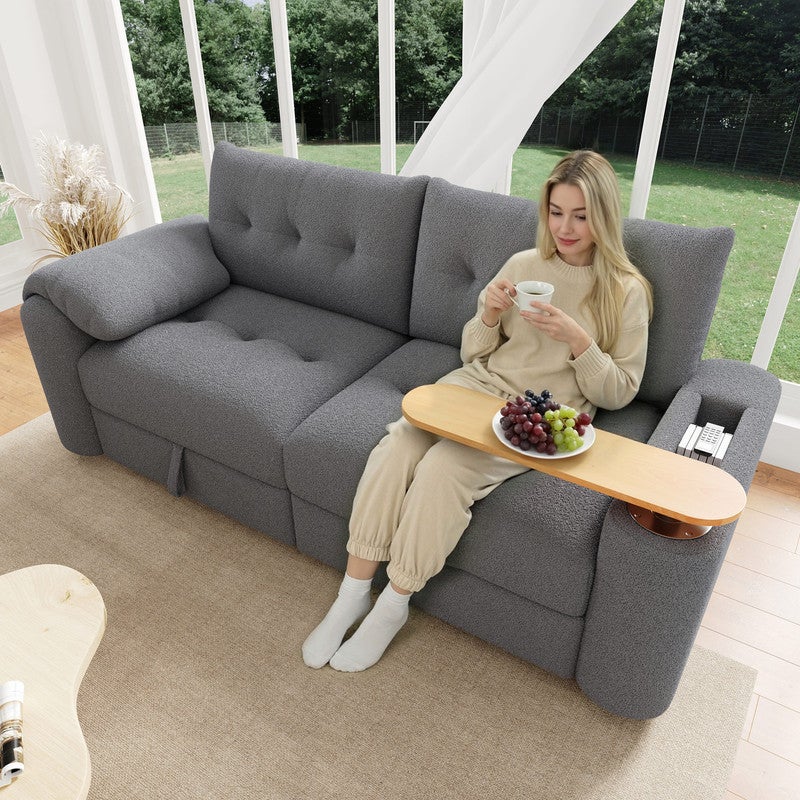 Canapé Modulaire 3 Places avec Rangement Intégré, Canapé d'Appoint avec Table Amovible - 207.5 x 80 x 87 cm - Gris - 2