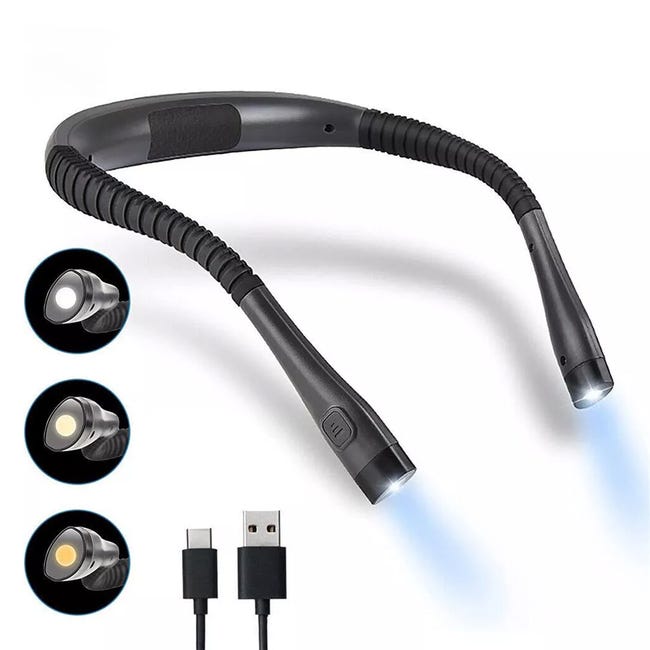 Lampe De Lecture LED Rechargeable 8 LED - Protection Yeux, 3 Couleurs, Cou Flexible 360° Pour Lire Au Lit