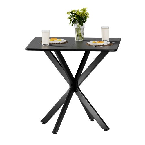 Mesa auxiliar cuadrada, moderna y elegante, en negro mate, con base en forma de x y robusta estructura metálica, 80 x 80 x 75 cm.