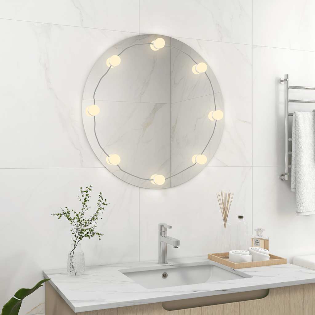 Espejo de pared con luces led redondo de vidrio