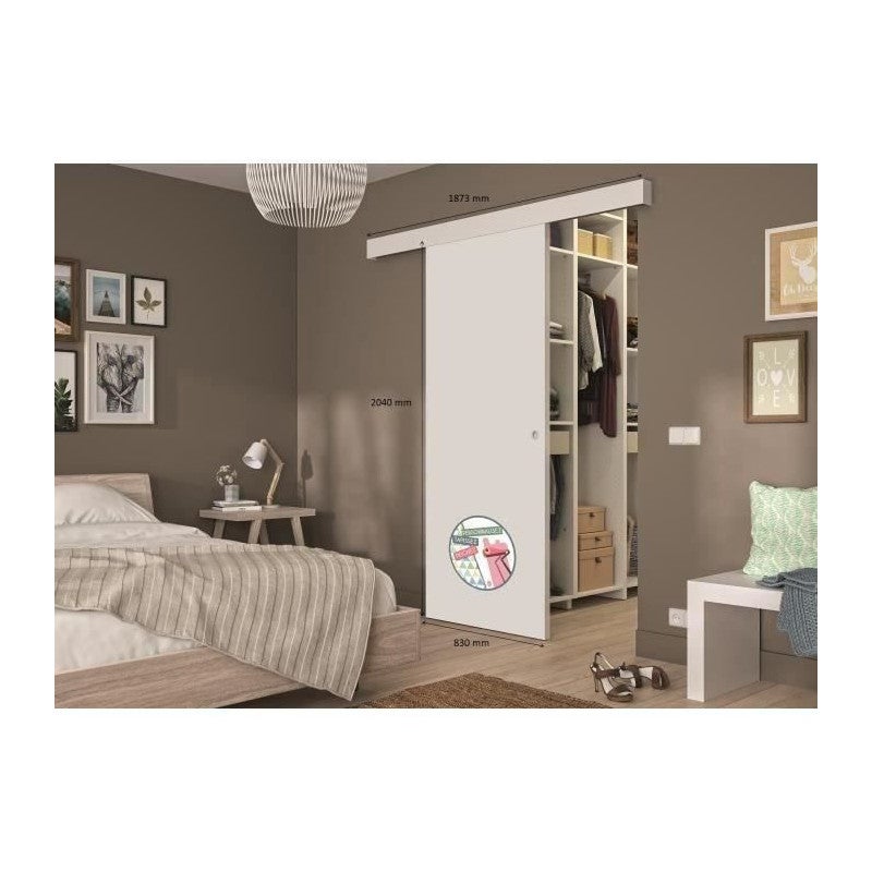 OPTIMUM - Kit anta scorrevole + binario + listello pronto da verniciare - H. 204xL.83xP.4 cm - Bianco - 2