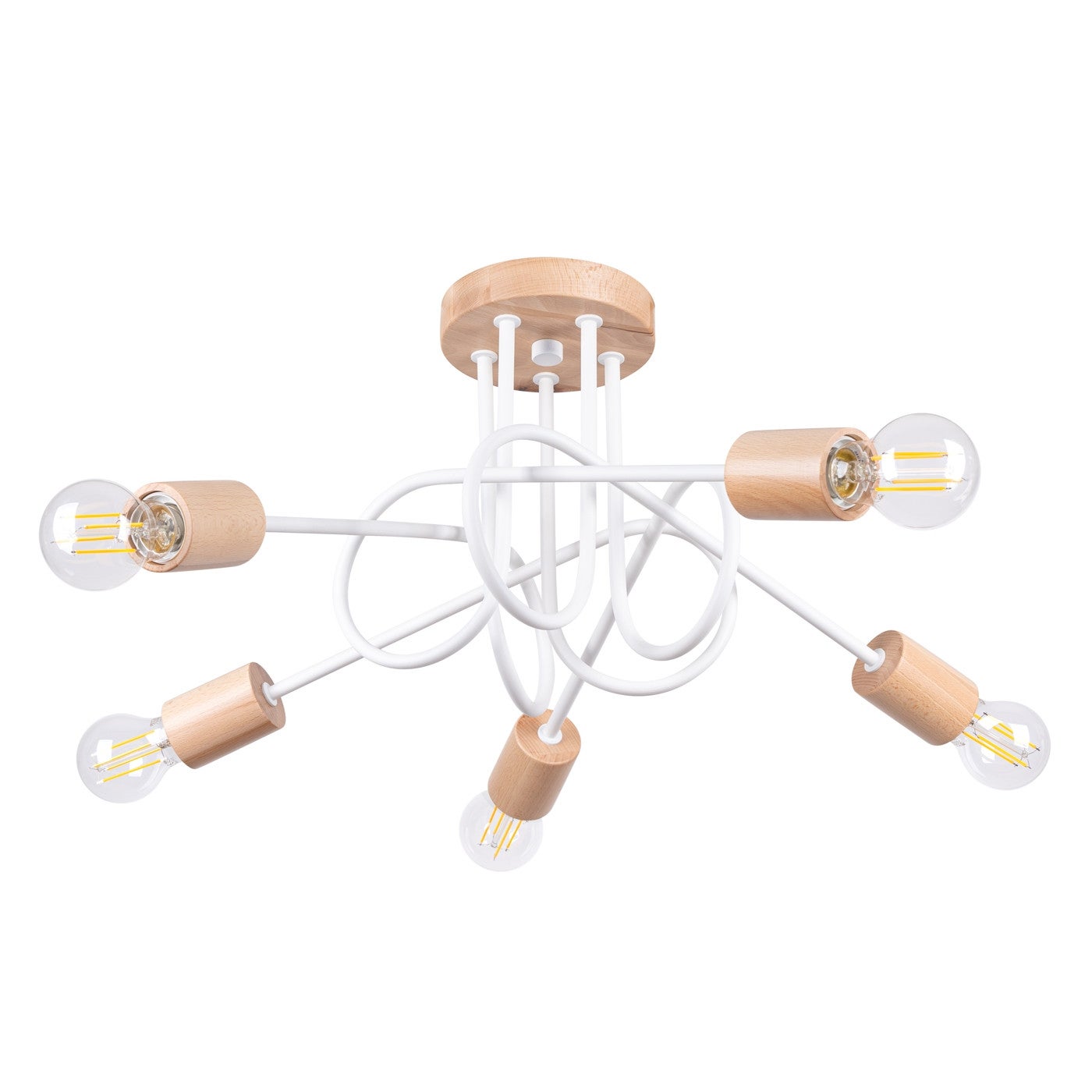 Lampa wisząca Ember biała naturalne drewno 5xE27x15W wym: 26 x 15 x 61 cm metal Sollux Lighting