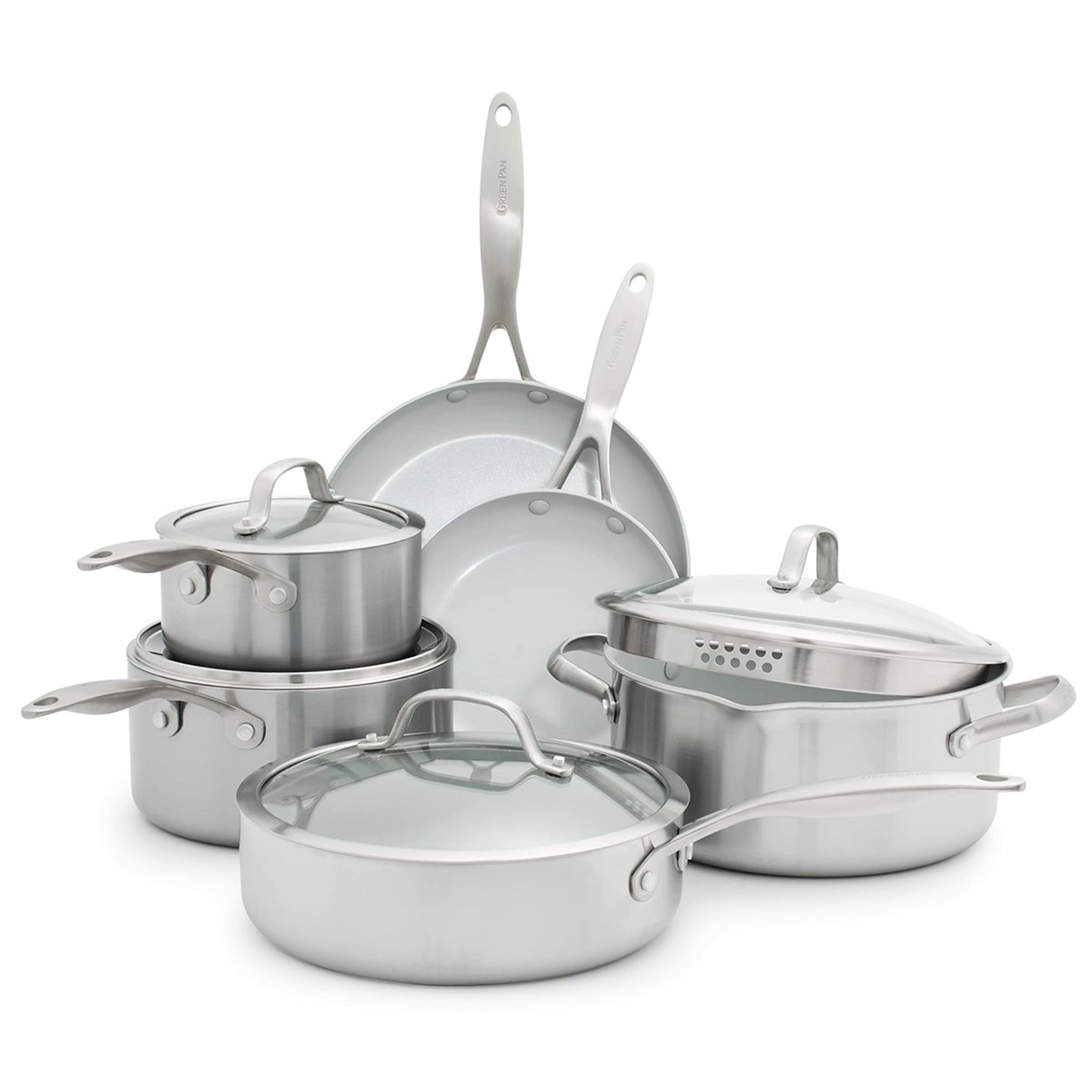 GreenPan TriClad Set Pentole 10 Pezzi: Acciaio Inox Antiaderente Ceramico Per Induzione