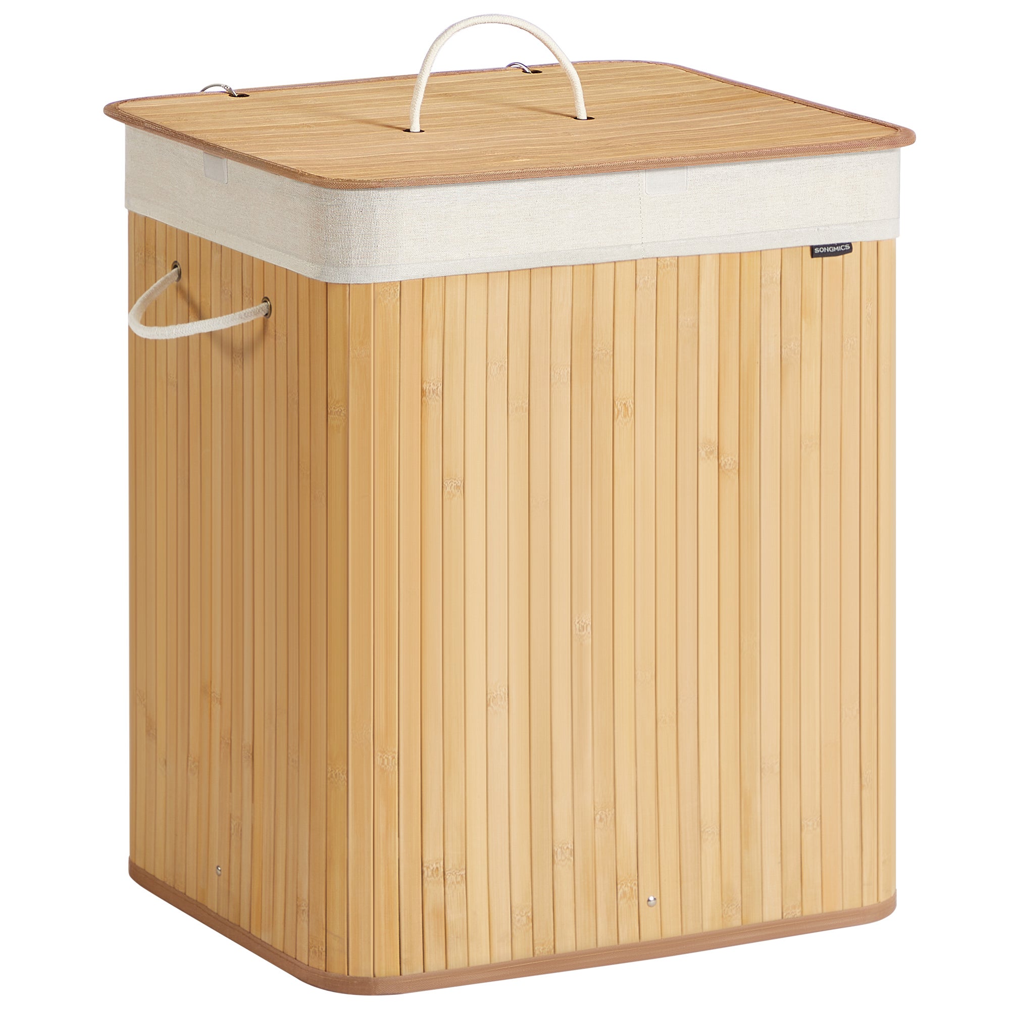 Panier à Linge avec Couvercle, 2 Compartiments, 120 L, Pliable, Sac Amovible et Lavable en Machine, avec Poignées, Naturel - 7