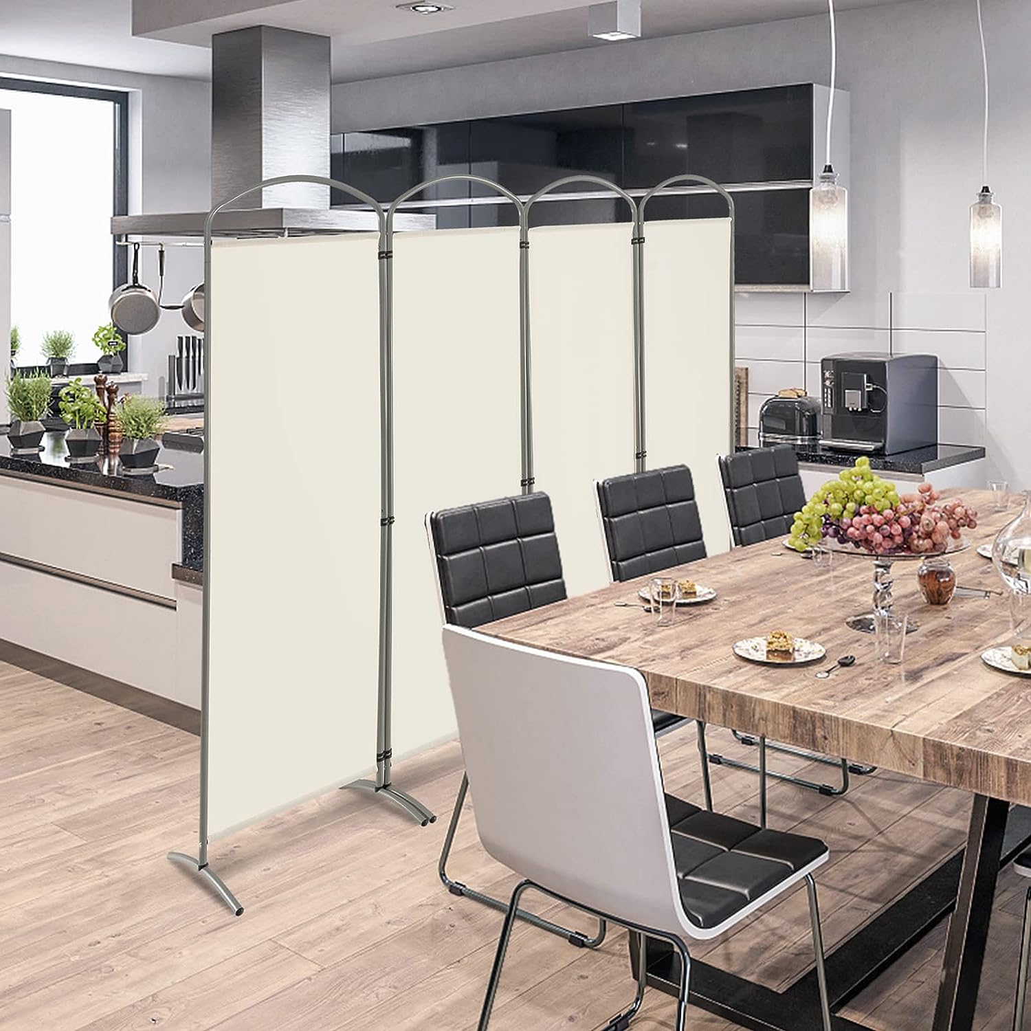 Duży parawan składany z 4 panelami, składana przegroda o wysokości 188 cm, biały - 2
