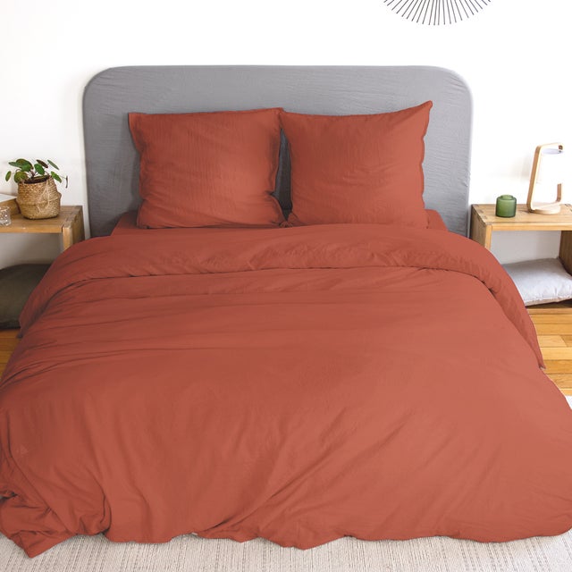 Parure 260x240 cm MILA polyester micro lavée rouge terracotta 3 pièces