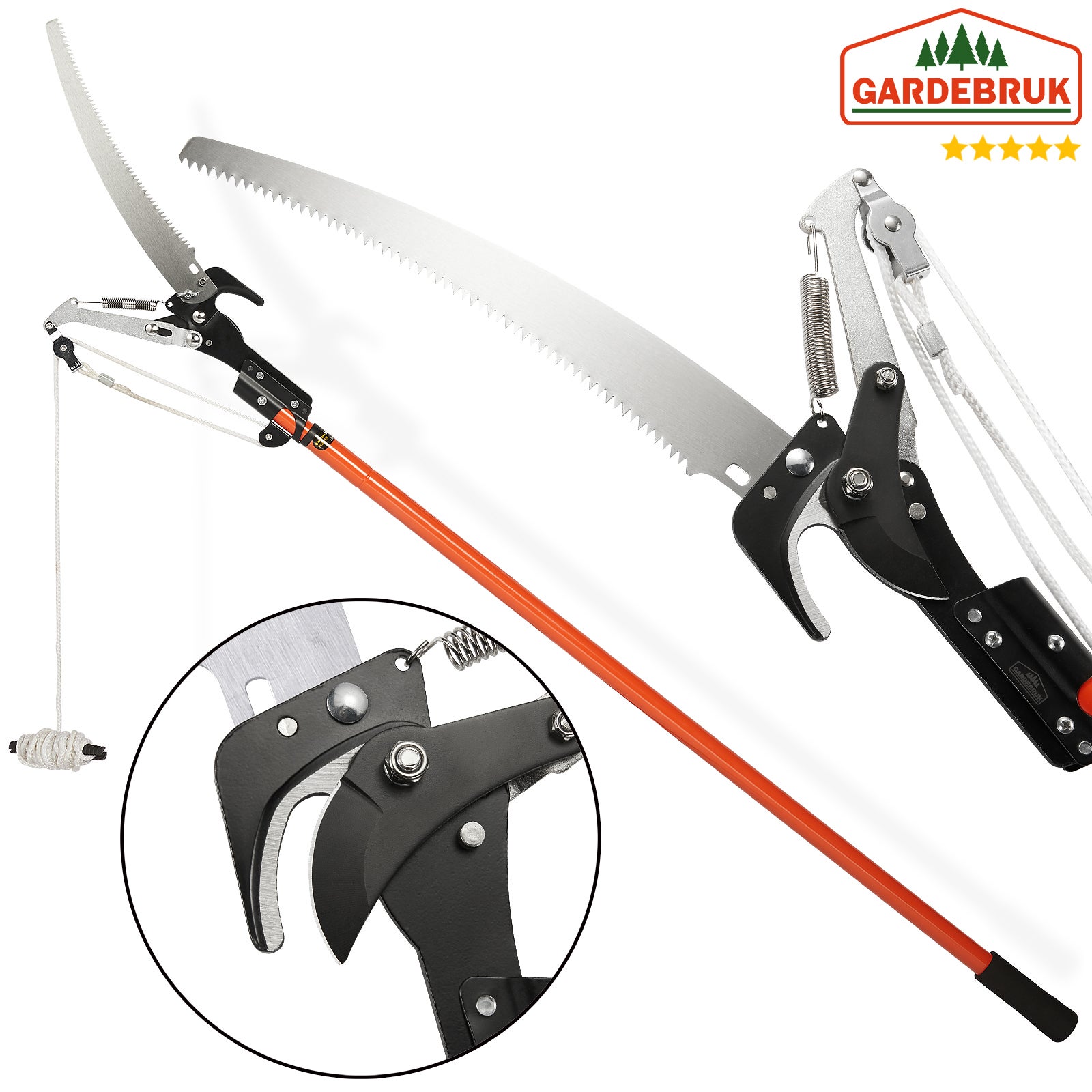 DEUBA® Scie télescopique 2en1 hauteur de travail max. 4m corde tirage sécateur coupe-branches arbre scie à élaguer jardinage outil - 2