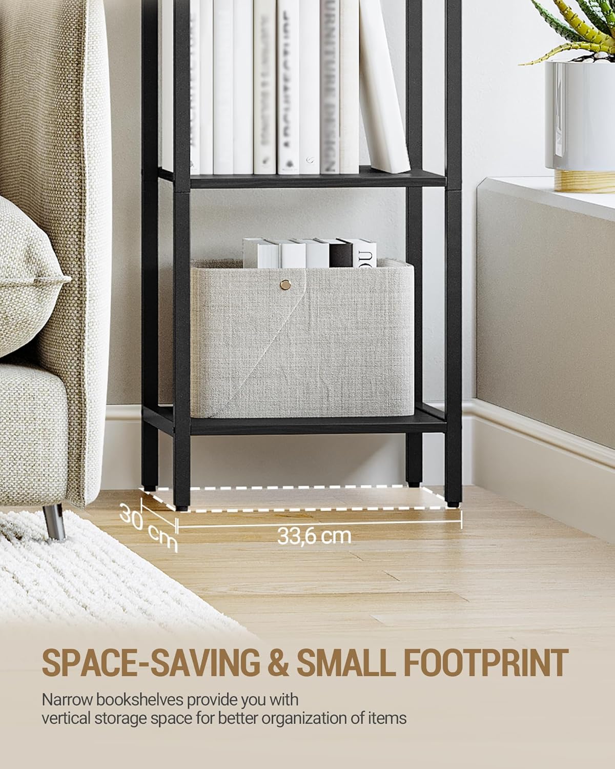 Étagères Étroites à 6 Niveaux, Bibliothèque Verticale, Meuble de Rangement, Étagère Ouverte, vient pour Bureau, Salon, Chambre, Cuisine, Noir - 5