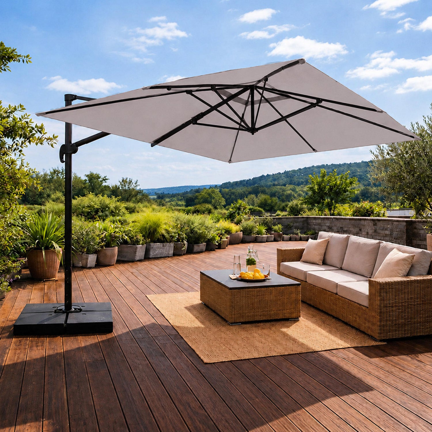 Parasol rectangulaire 3x4 déporté rotatif gris en aluminium CEZIR - 4
