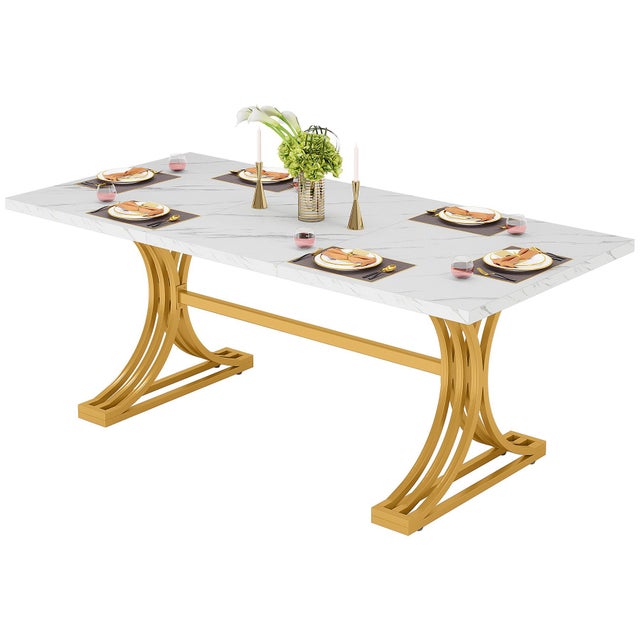 Table à manger avec plateau effet marbre blanc | Meubles RD