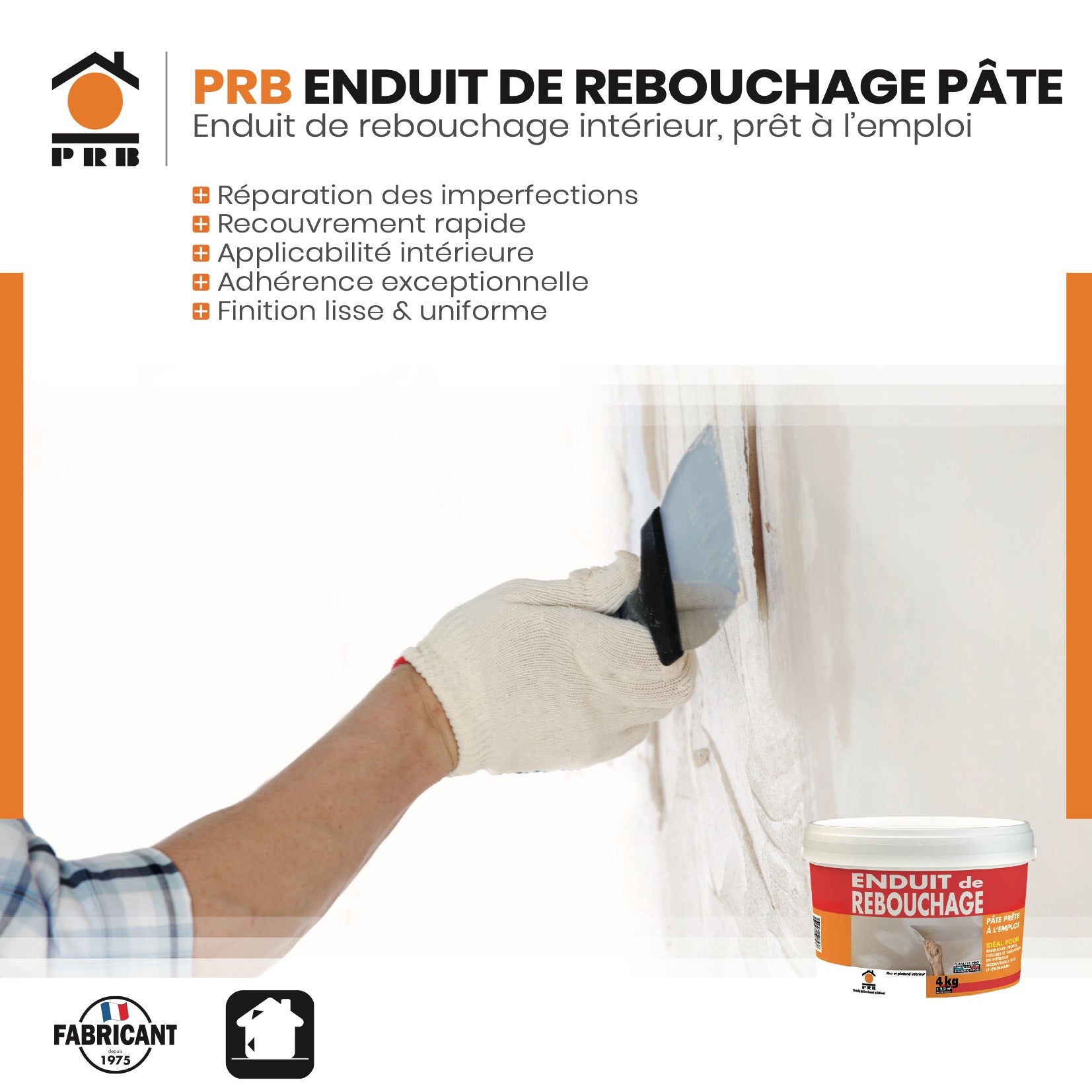 Enduit de Rebouchage Pate 4kg - Réparation Rapide de Fissures et Trous - Application Facile et Précise - Usage Intérieur - 2