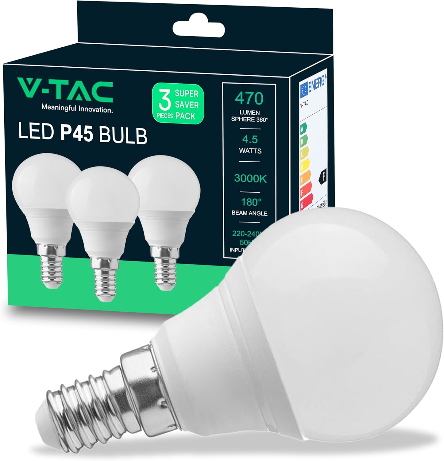 LATIO 3x Bec LED cu soclu E14 4.5W (echivalent cu 40W) P45-470 Lumeni 3000K Alb Unghi de fascicul 180° Economie maximă de energie (Pachet de 3) 3buc