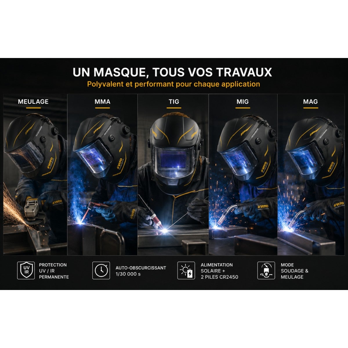 Masque de soudure Electronique True Color Din 4-13 Cagoule de soudage MIG MAG TIG MMA Auto-obscurcissement VITO - 4