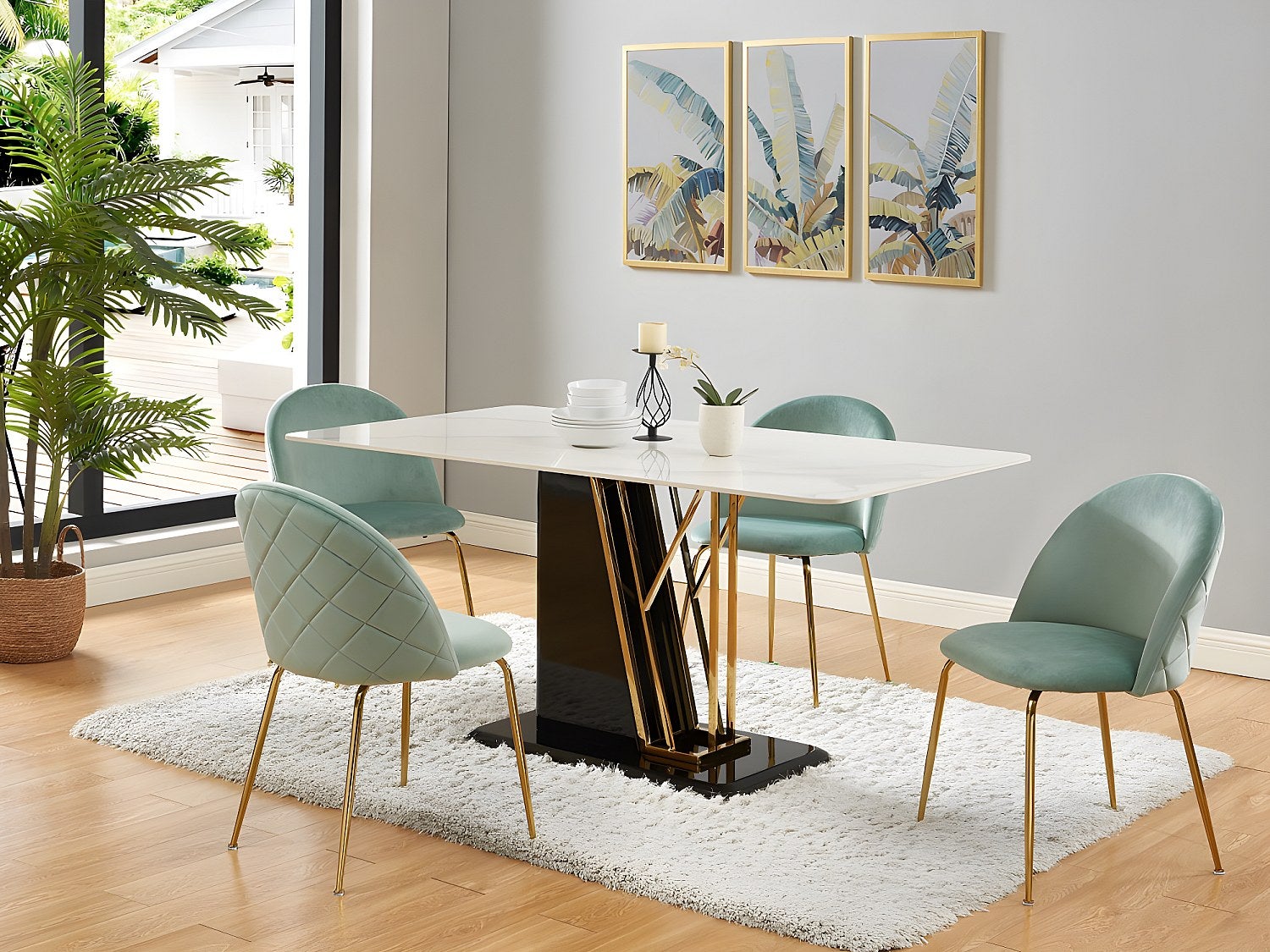 Zestaw 2 krzeseł MELBOURNE – welur i metal w kolorze złotym – kolor szałwiowa zieleń
