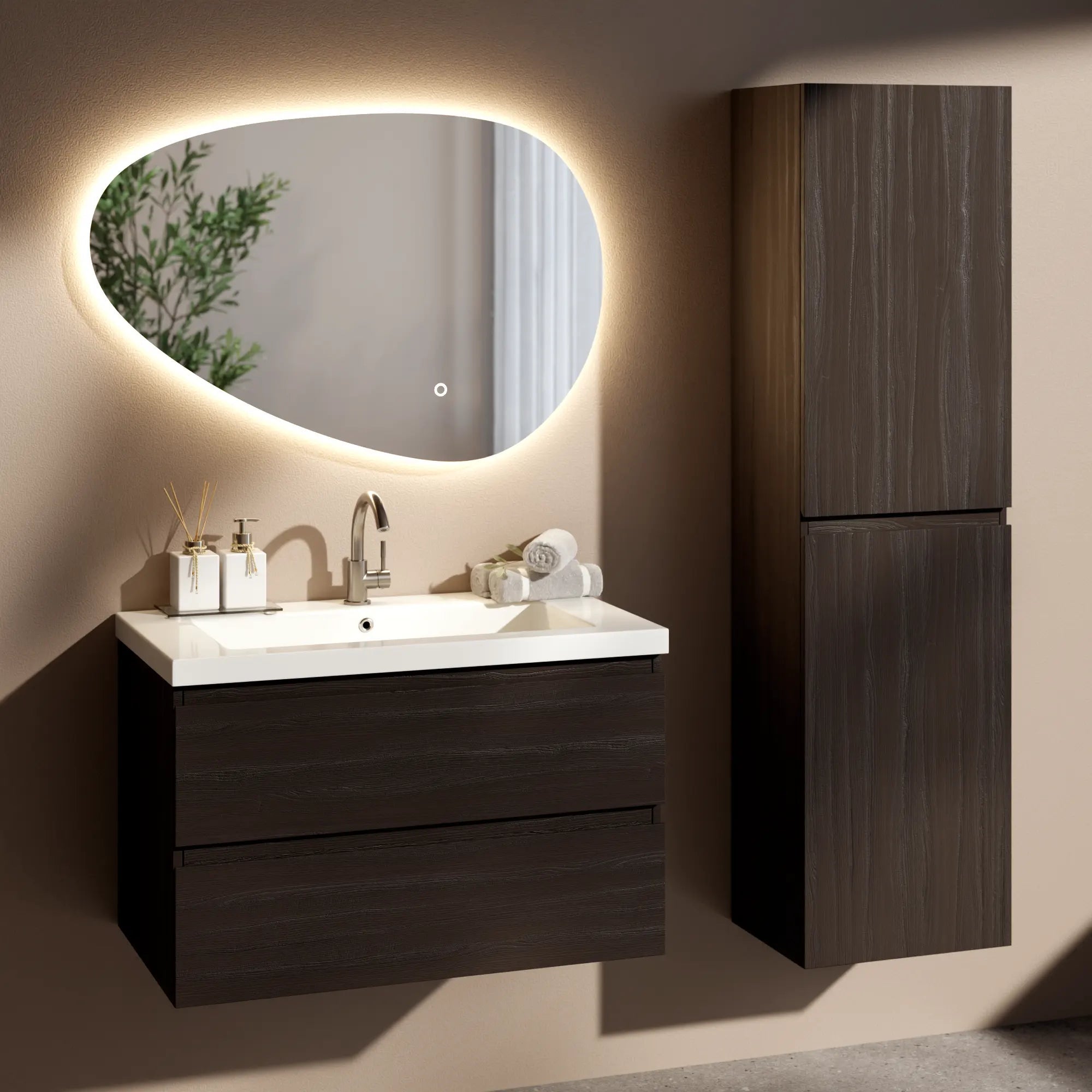 Mirlux Mobile bagno Mirlux Sova - 80 cm - Noce - Lavabo bianco - 7